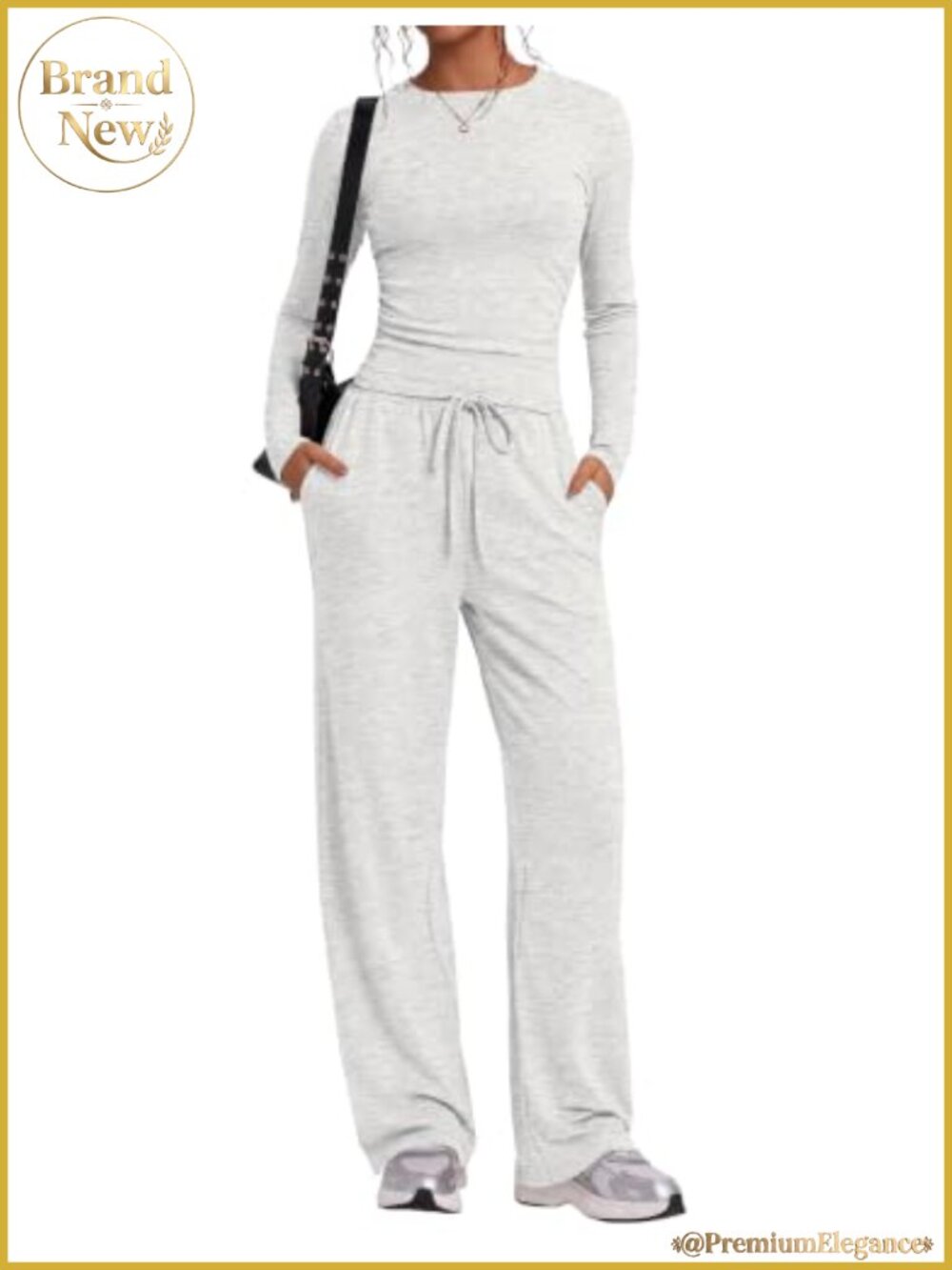 Women's 2 Piece Wide Leg Pants Lounge Set Long Sleeve Drawstring Top